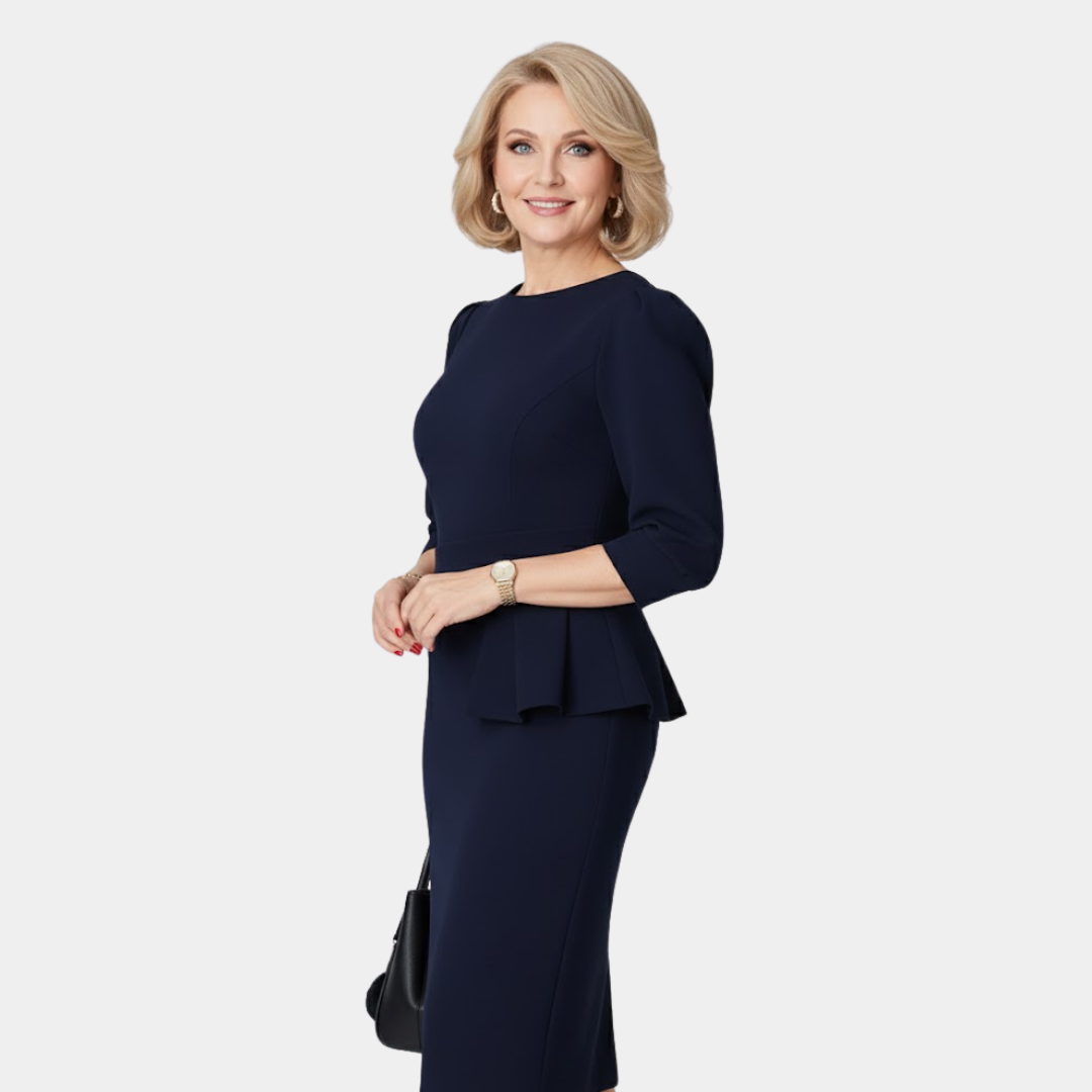 ISABELLE | REFINED RUFFLE TRIM MIDI DRESS