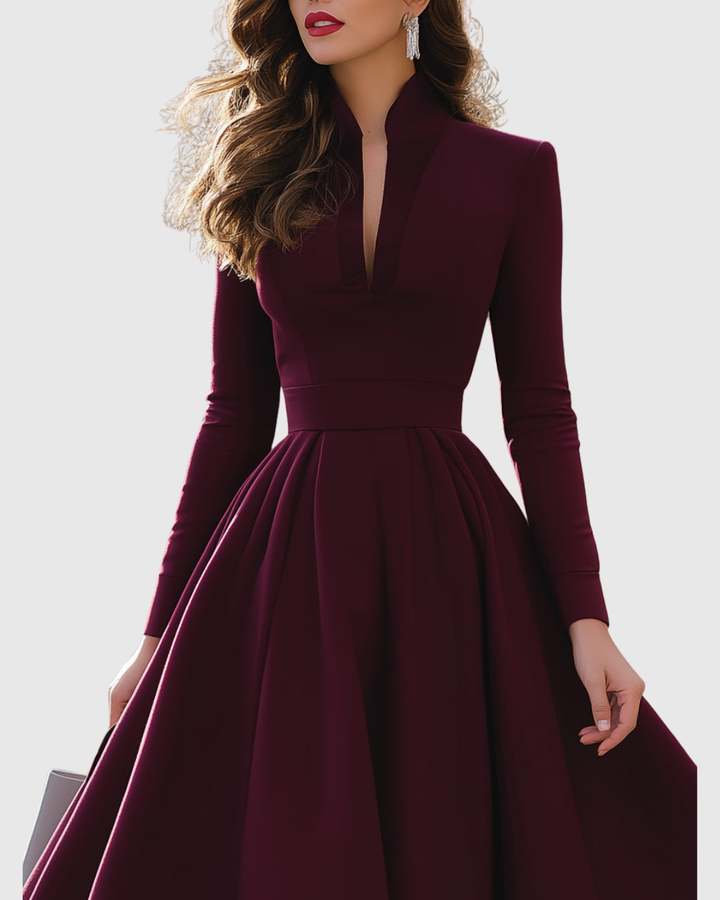 AVELINA | REFINED V-NECK MIDI DRESS