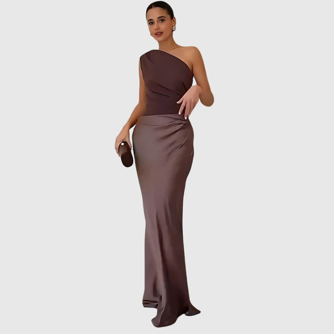 ALEIDA | SATIN ONE-SHOULDER MAXI DRESS