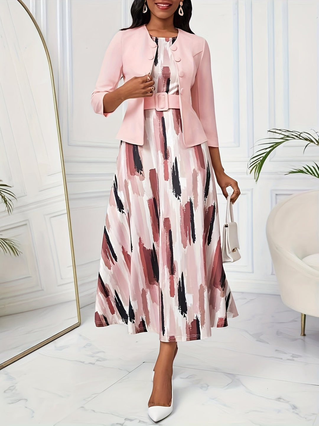 BOZENA | BELTED PATTERNED TWO-PIECE SET