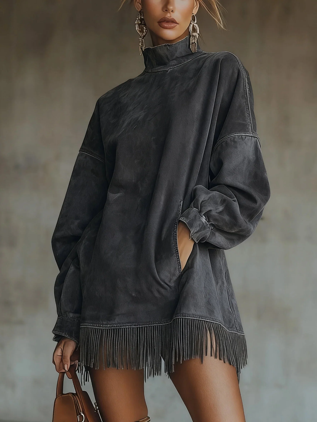 Harper | Fringe Detail Long Sleeve Mini Dress