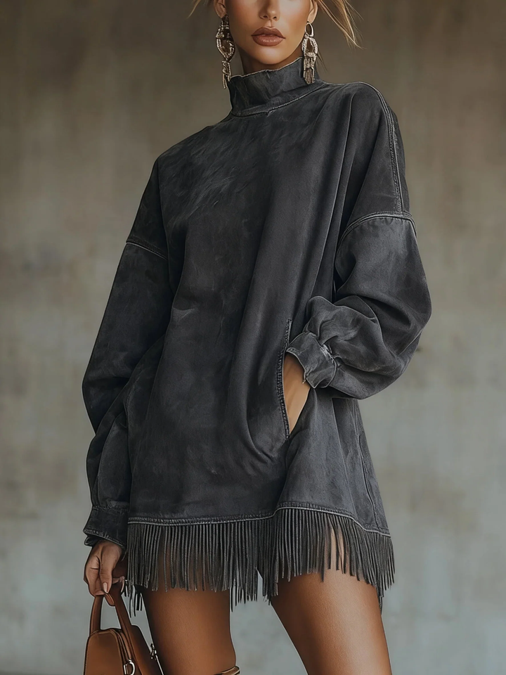 Harper | Fringe Detail Long Sleeve Mini Dress