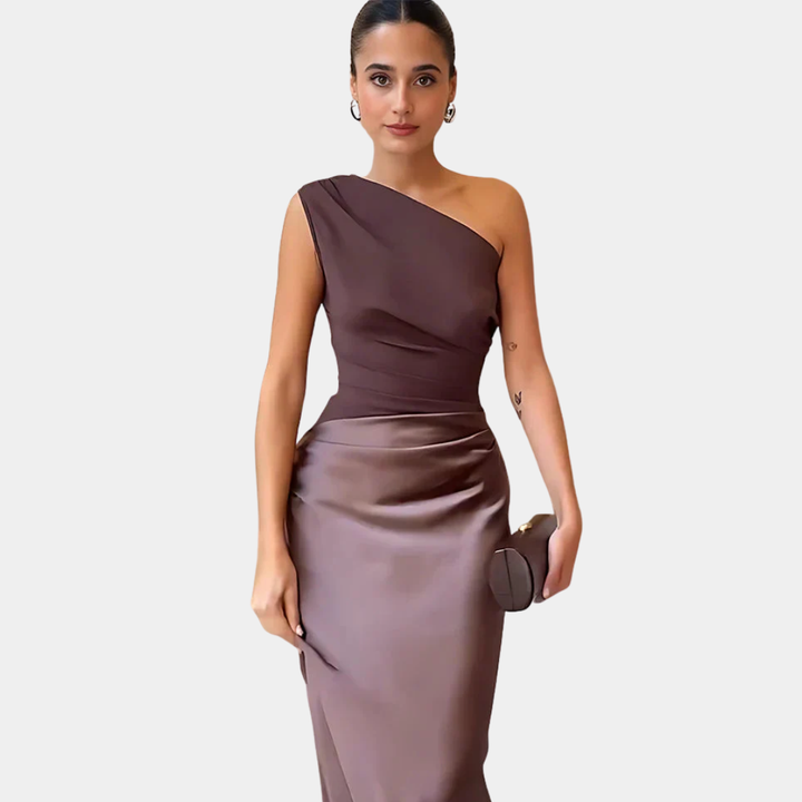 ALEIDA | SATIN ONE-SHOULDER MAXI DRESS