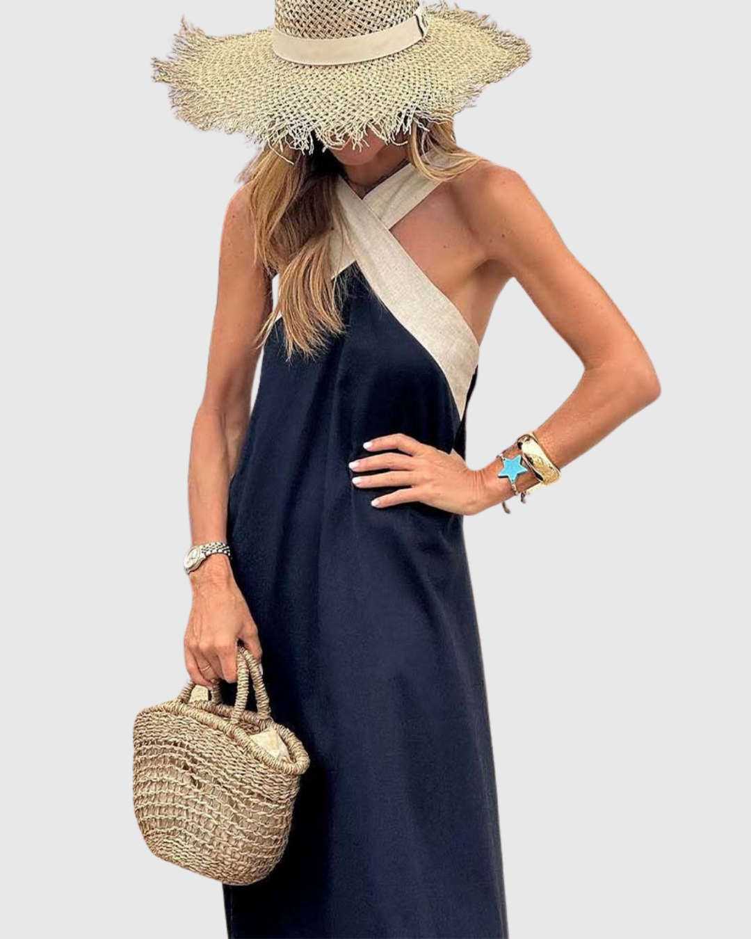 ORELLA | CROSS-NECK MIDI DRESS