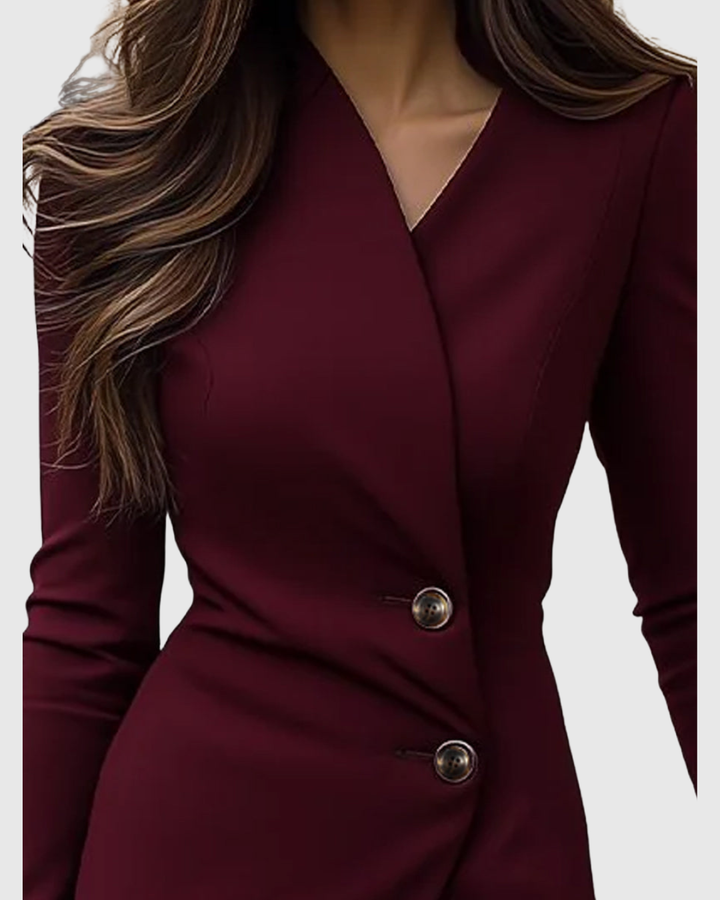 LUNED | BURGUNDY WRAP-FRONT BUTTONED MIDI DRESS