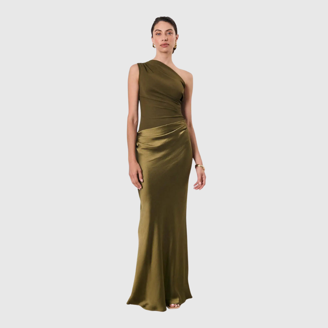 ALEIDA | SATIN ONE-SHOULDER MAXI DRESS