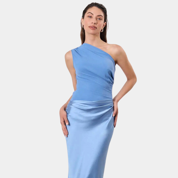 ALEIDA | SATIN ONE-SHOULDER MAXI DRESS