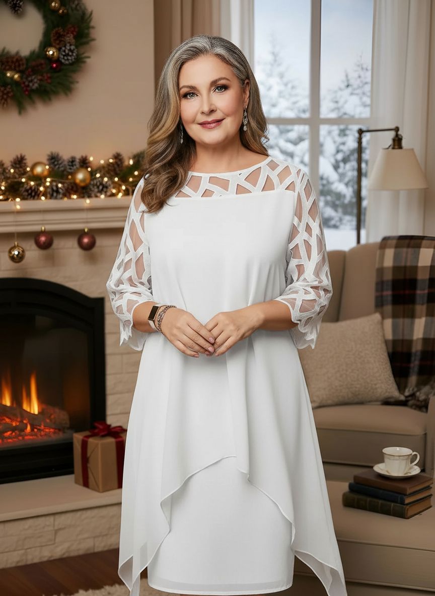 Margaret | Elegant Sheer Sleeve Midi Dress