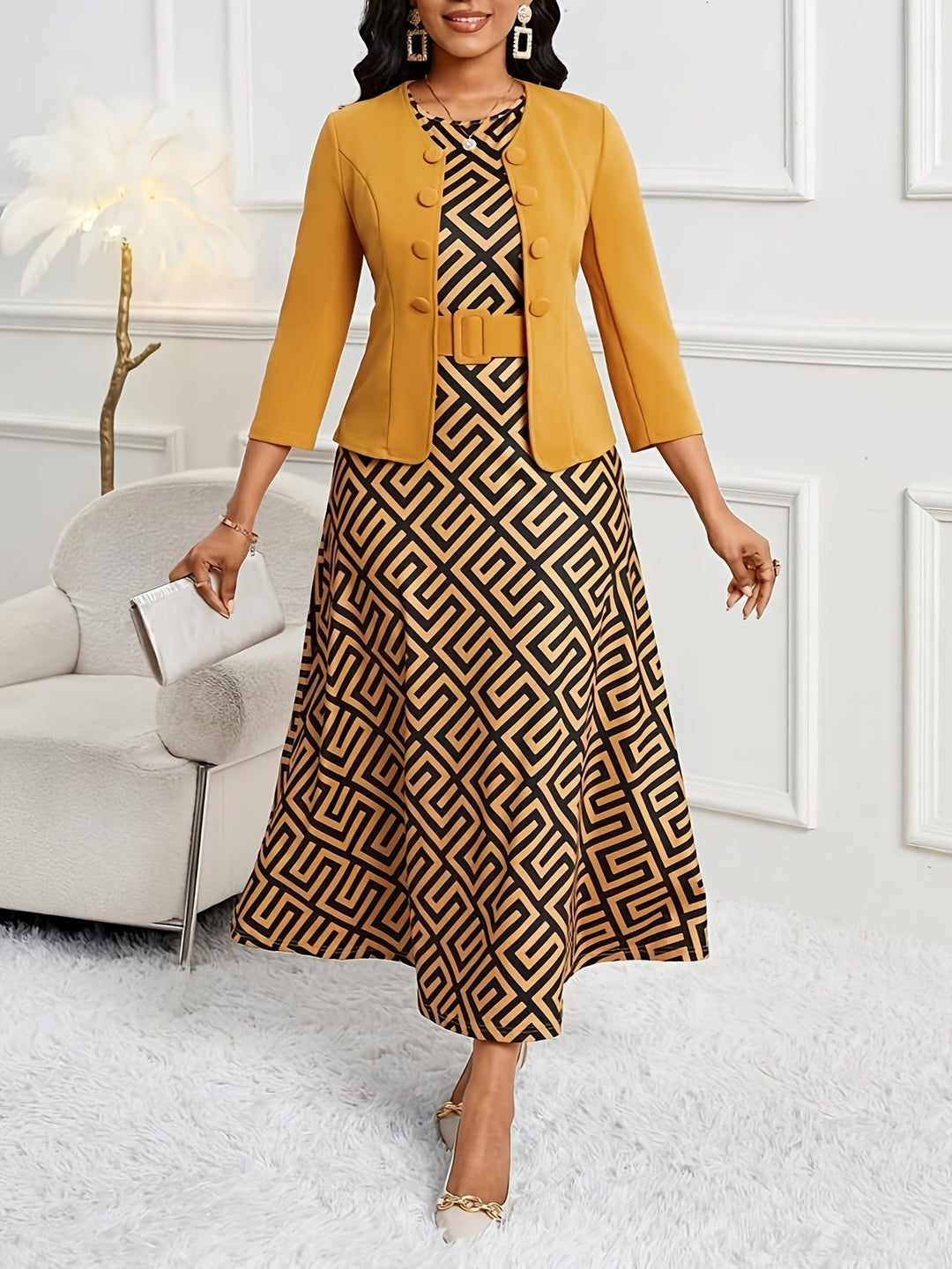 BOZENA | BELTED PATTERNED TWO-PIECE SET