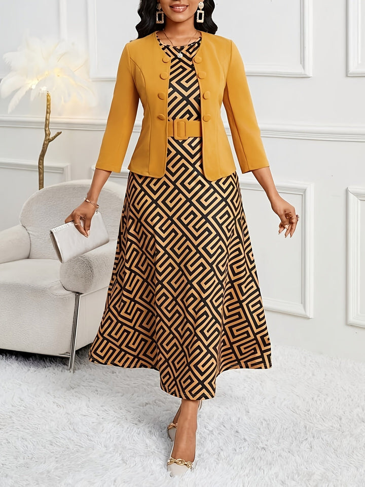 BOZENA | BELTED PATTERNED TWO-PIECE SET